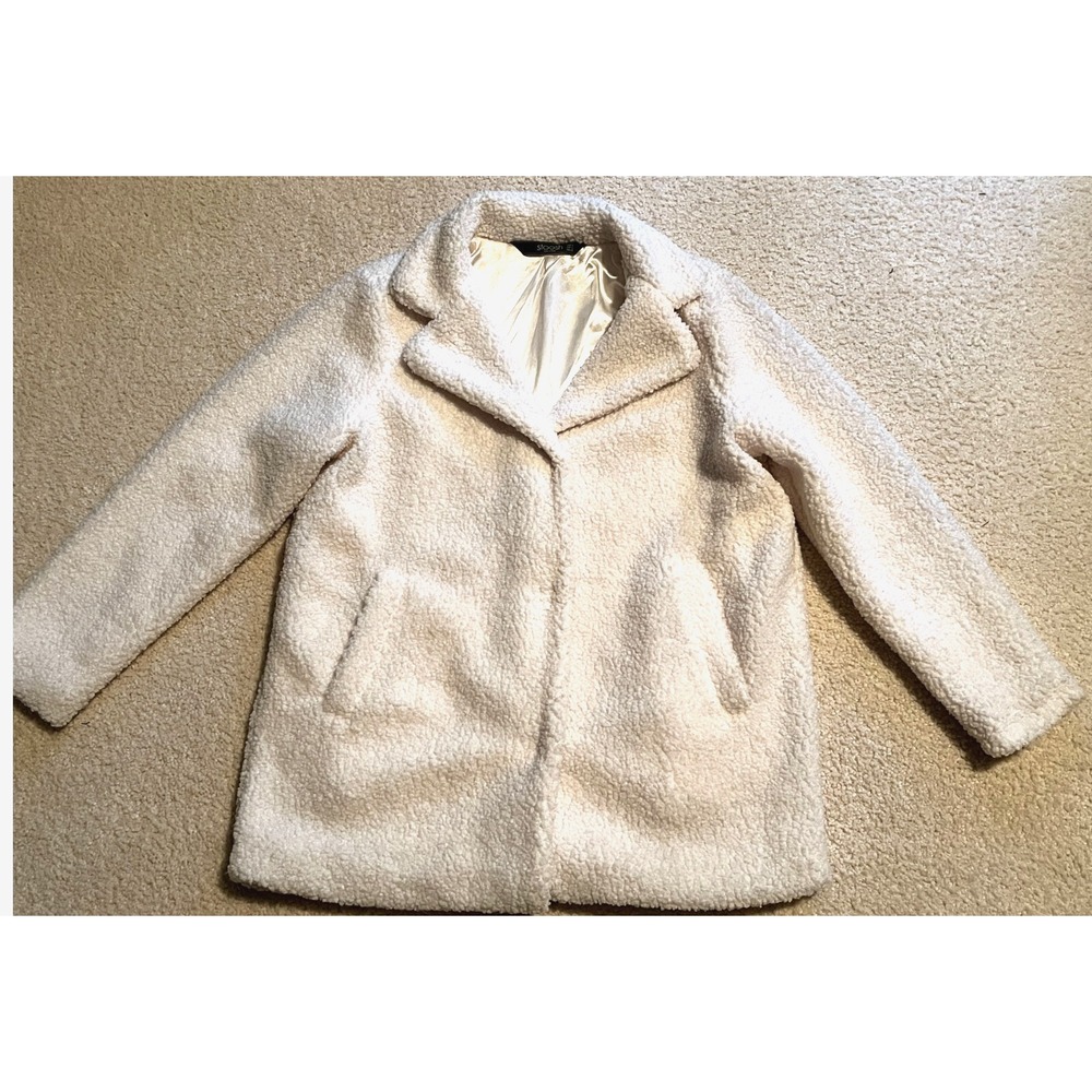 New Anthropologie STOOSH Ivory Off-White Sherpa Mid-Weight Coat Women L